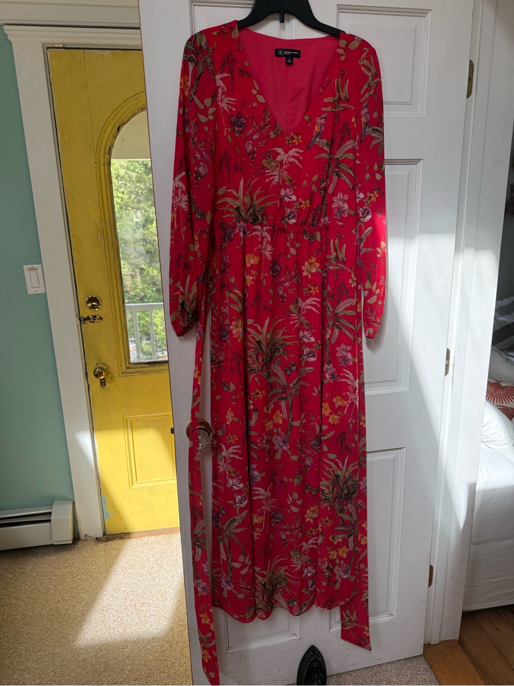 INC Red Floral Long Sleeve Maxi Dress NWOT